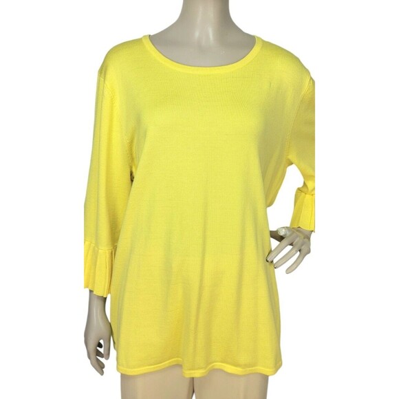 Yellow Knit Pleated Dolman Sleeve Pullover Scoop Neck Investments II Sweater 2X - Picture 6 of 9